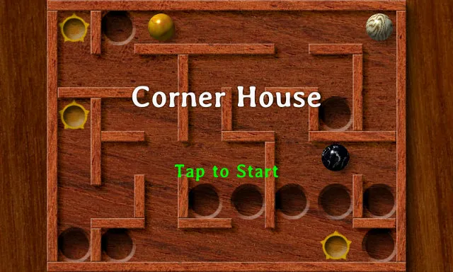 The Plunk! level “Corner House”, with marbles rolling through a wooden labyrinth.